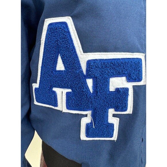 Vintage Air Force Military jacket 1999 Navy Blue Patches Lined Cadet Loose Hawgs - Picture 2 of 8